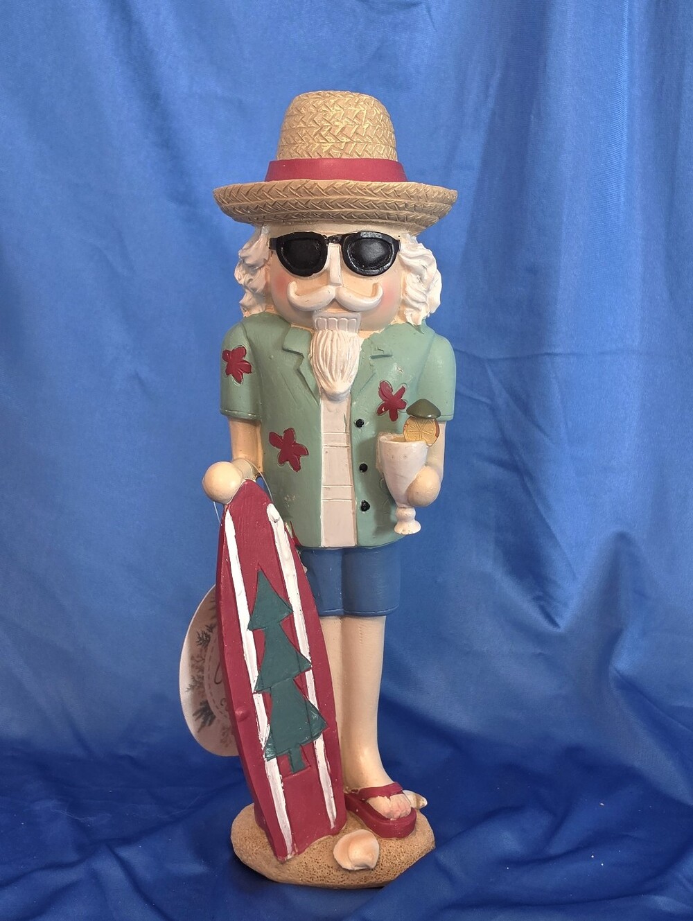Tropical Resin Santa Beach Themed Nutcracker Surfer Santa Figurine NWT